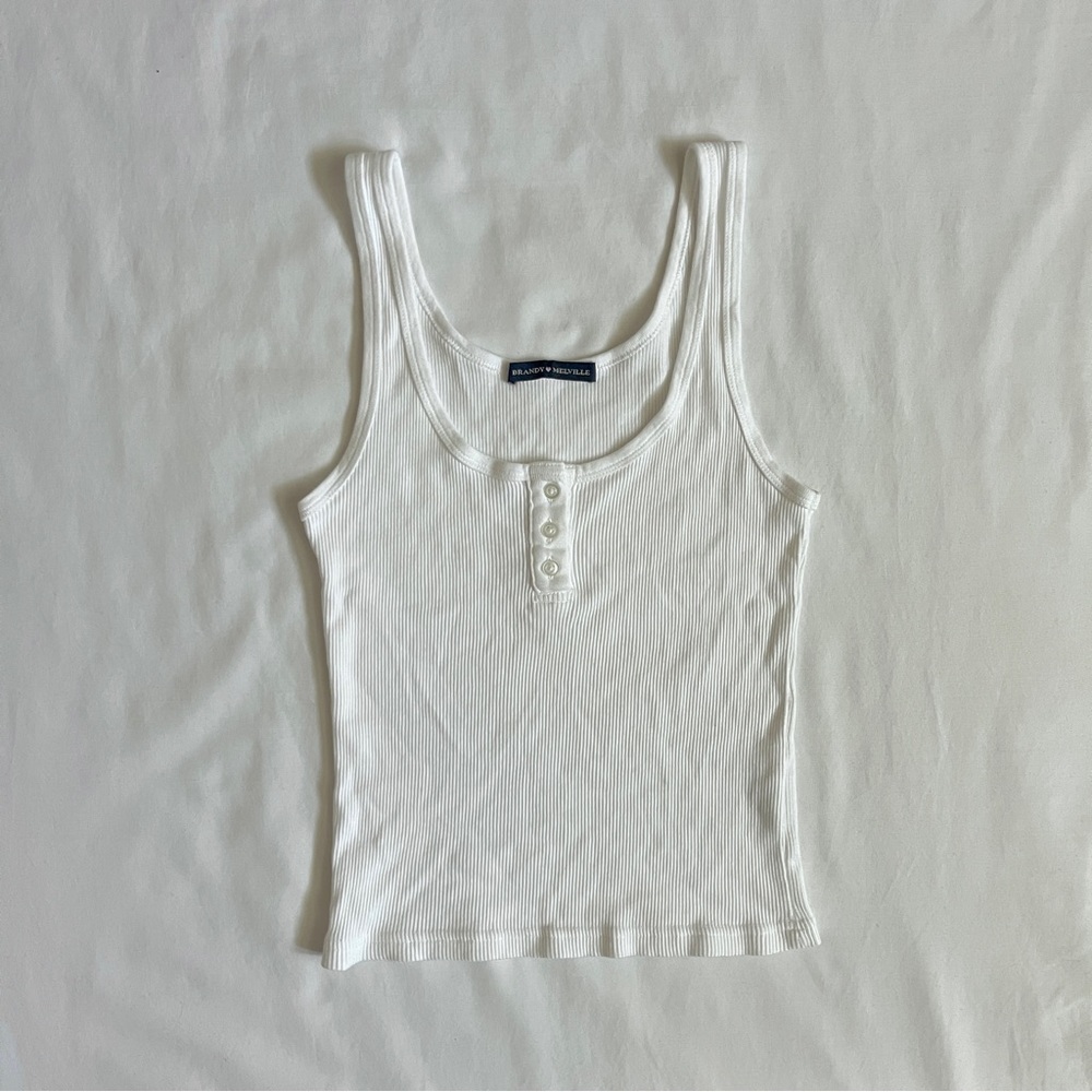 Brandy Melville Dalis Tank Top | White Ribbed Button Size OS